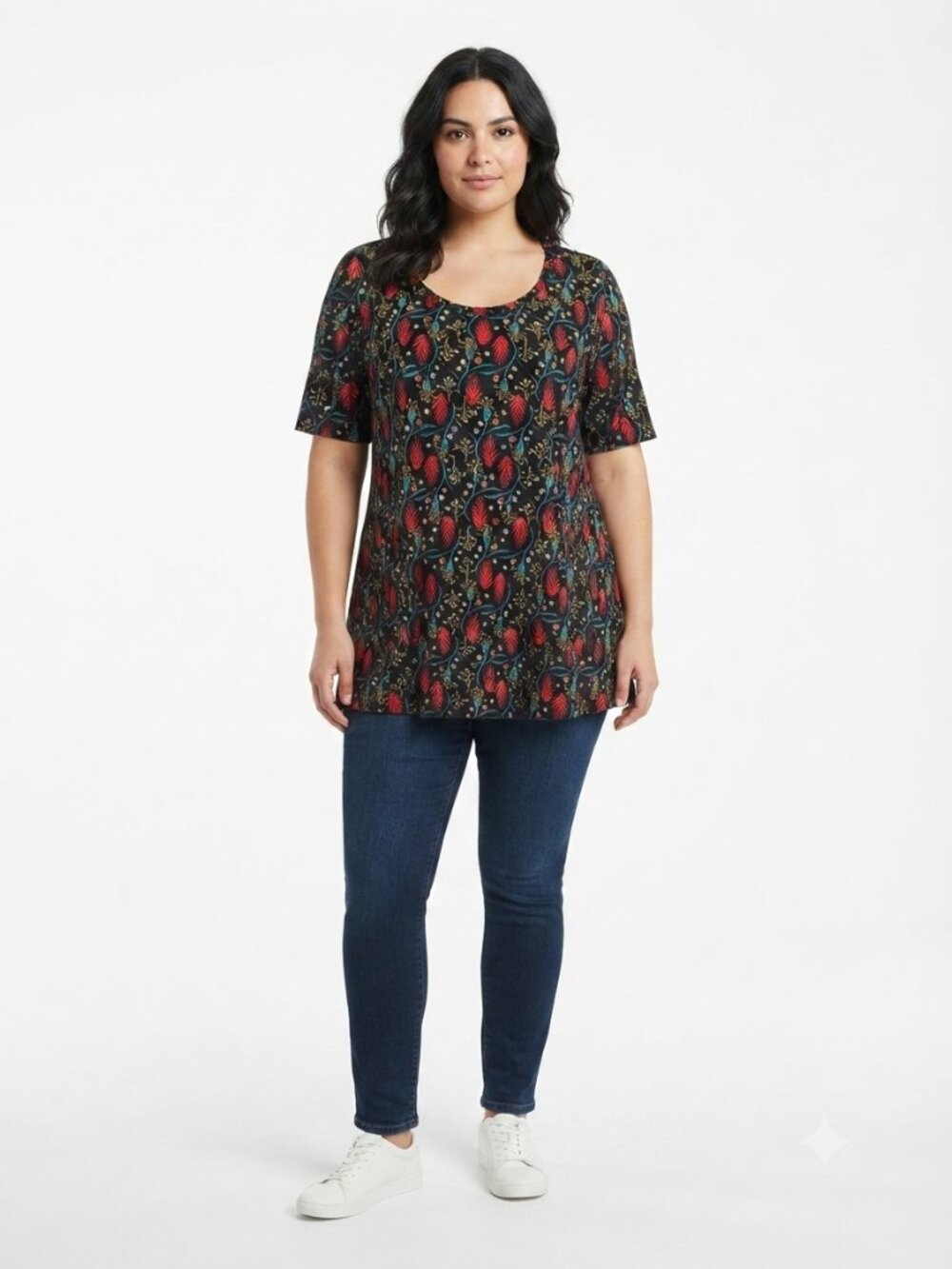 LulaRoe Botanical Print Flared Short Sleeve Tunic Top- Sz. Lrg